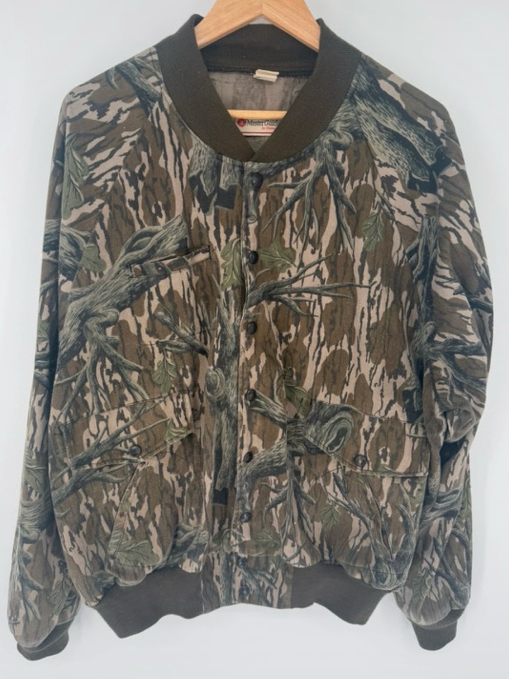 Vintage 80’s Simmons MasterGuide XL Mossy Oak Camo Bomber Hunting Jacket Coat